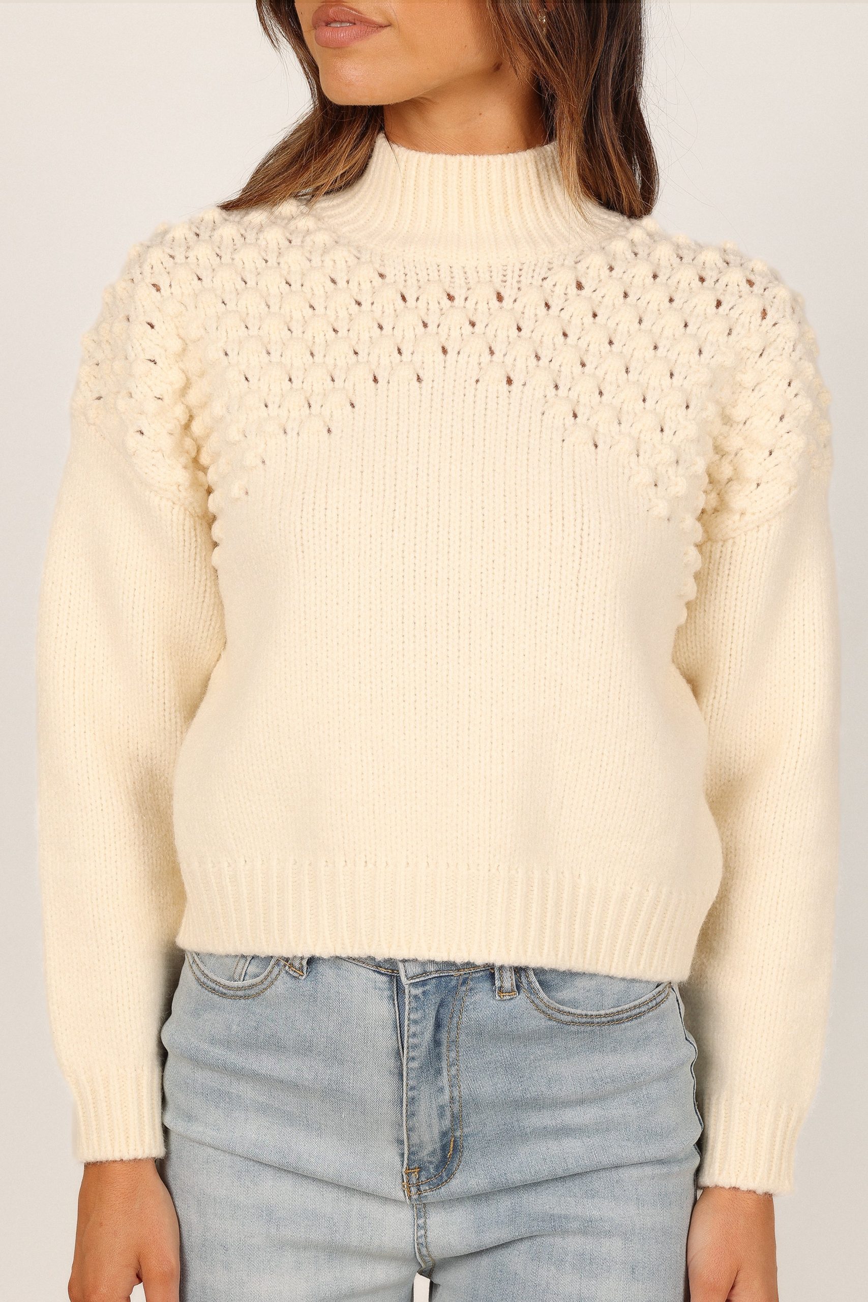 Mia Textured Shoulder Knit Sweater - Cream - Image 2