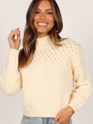 Mia Textured Shoulder Knit Sweater - Cream