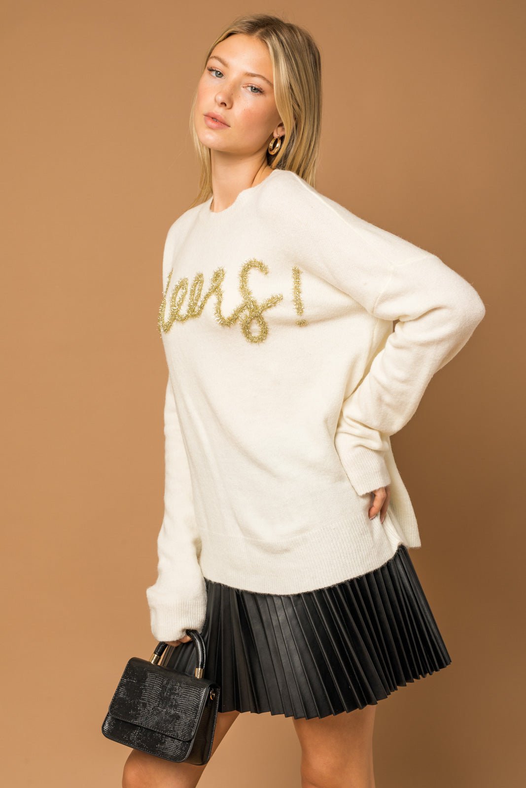 Poppy Cursive Cheer Knit Sweater - White - Image 2