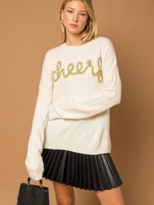 Poppy Cursive Cheer Knit Sweater - White