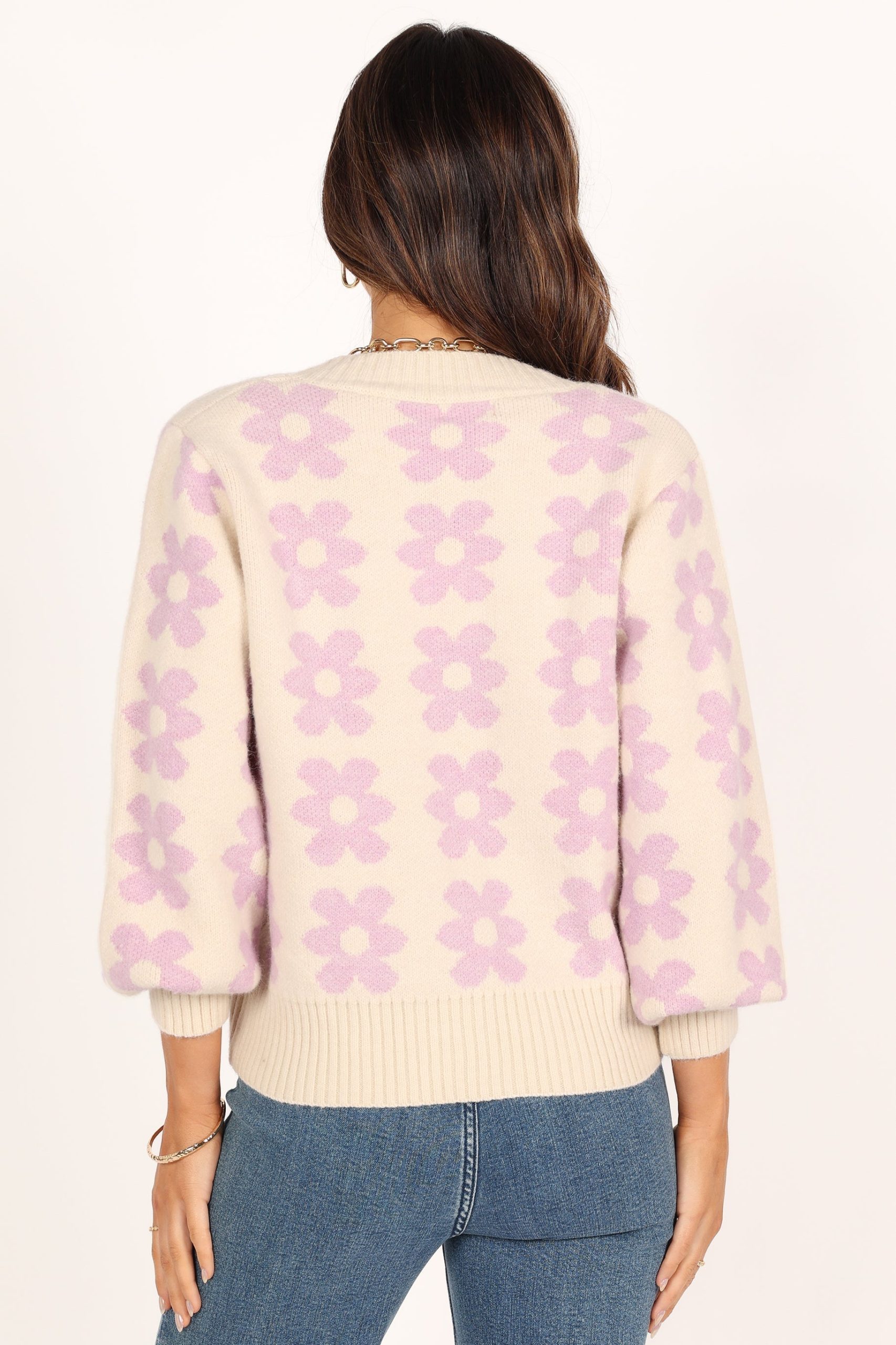 Remi Vneck Flower Knit Sweater - Lilac - Image 8
