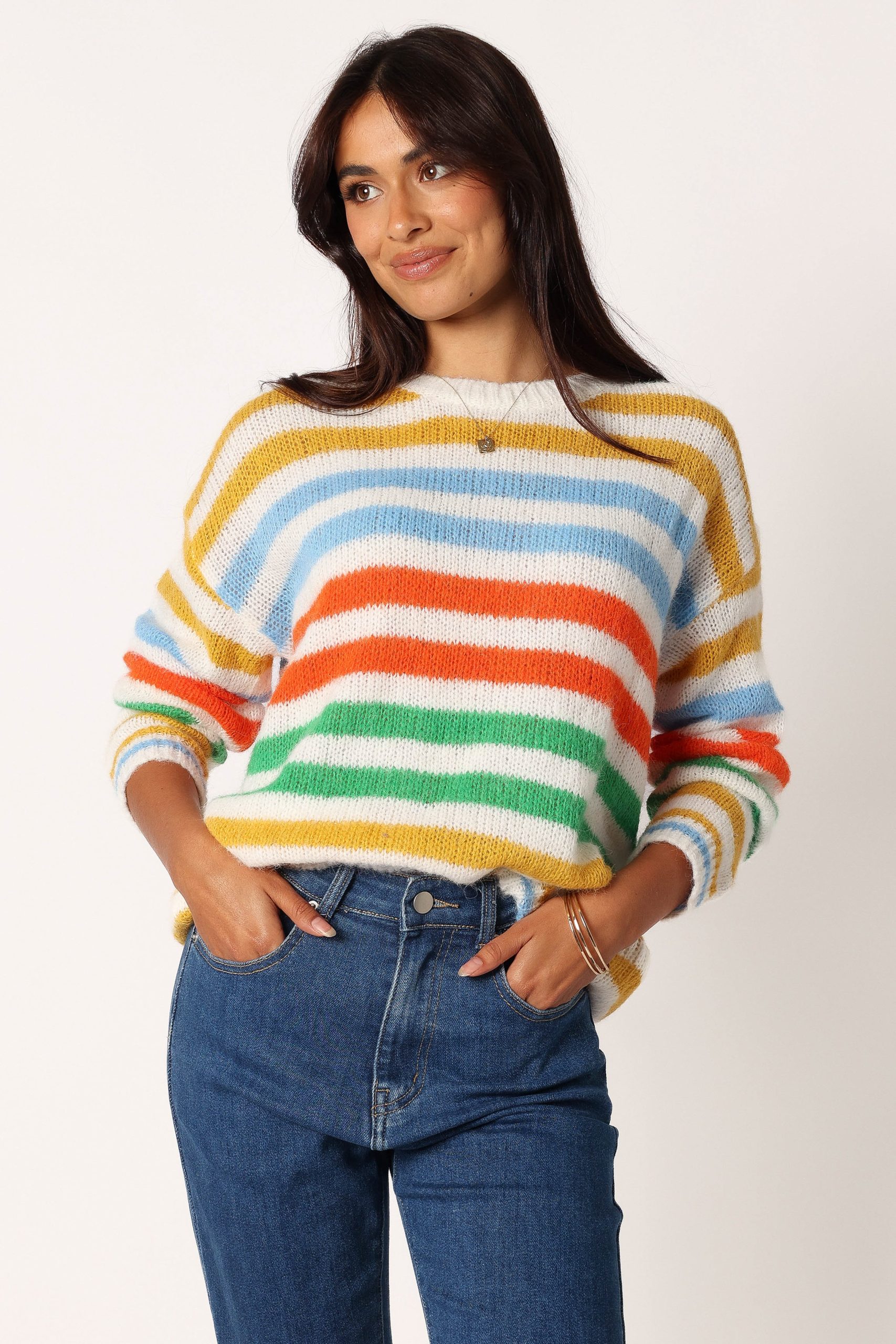 Sasha Multi Stripe Crewneck Knit Sweater - Multi - Image 5