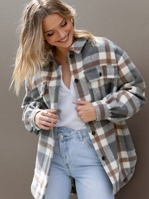 Alex Double-Breasted Pocket Shacket - Grey Check
