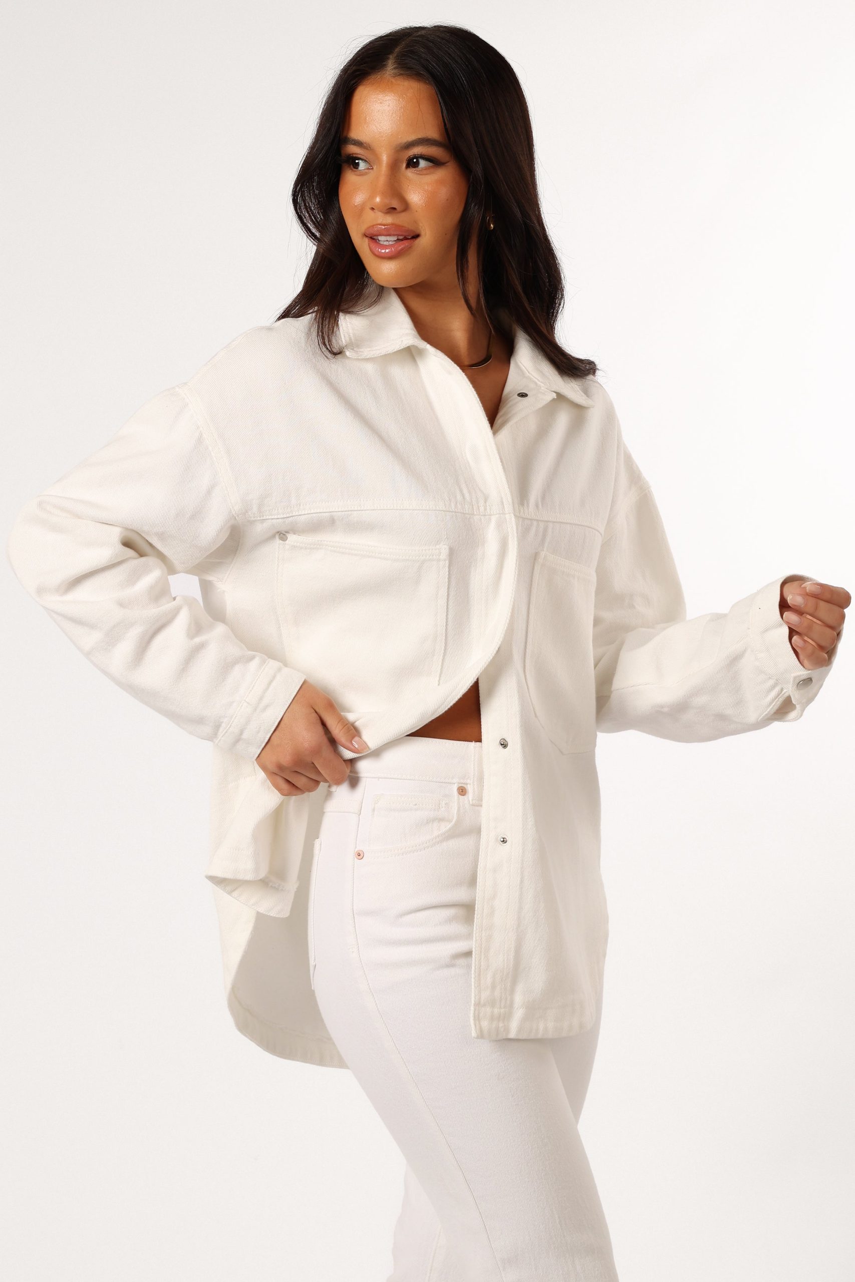 Cassie Oversized Denim Shacket - Ivory - Image 5
