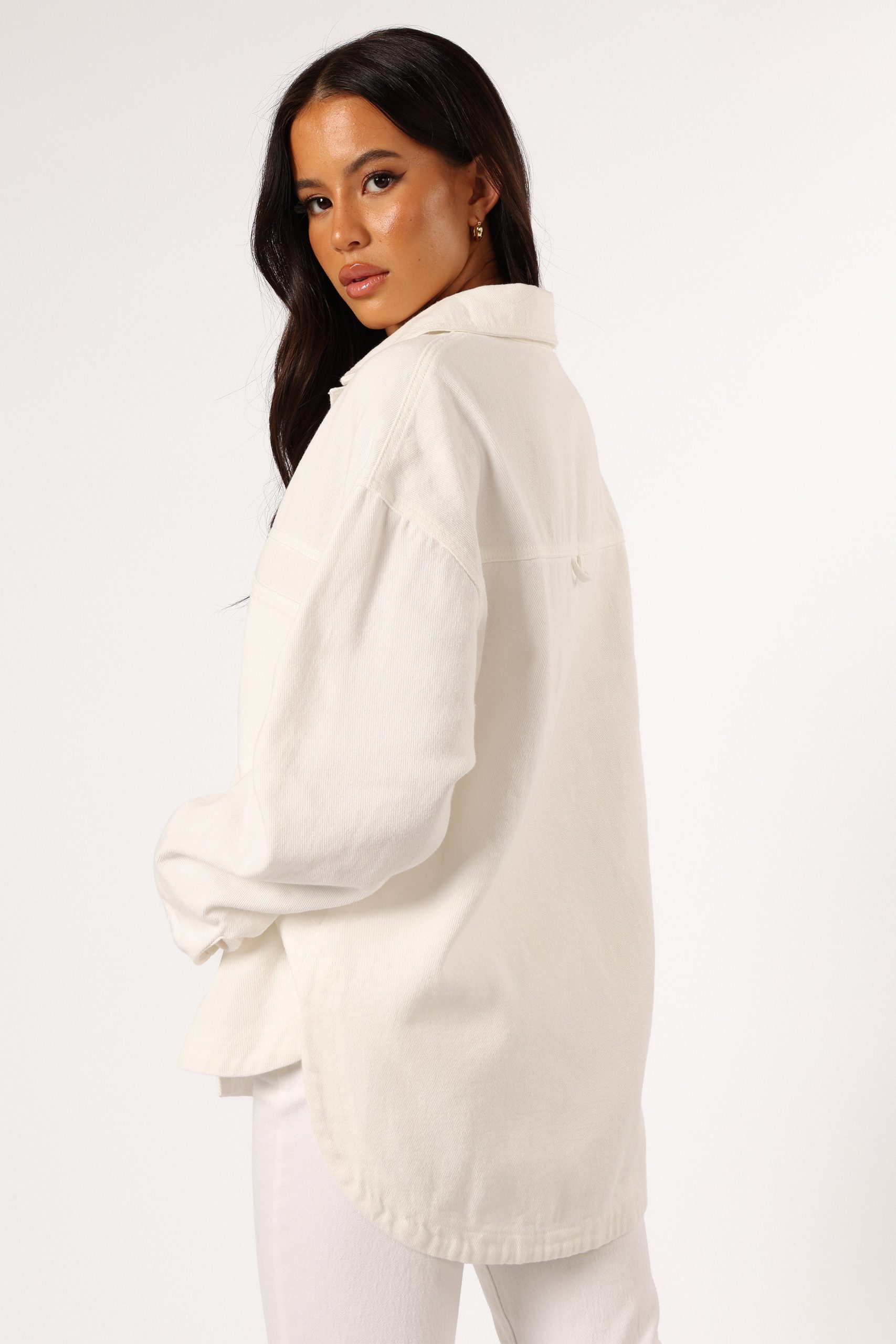 Cassie Oversized Denim Shacket - Ivory - Image 4