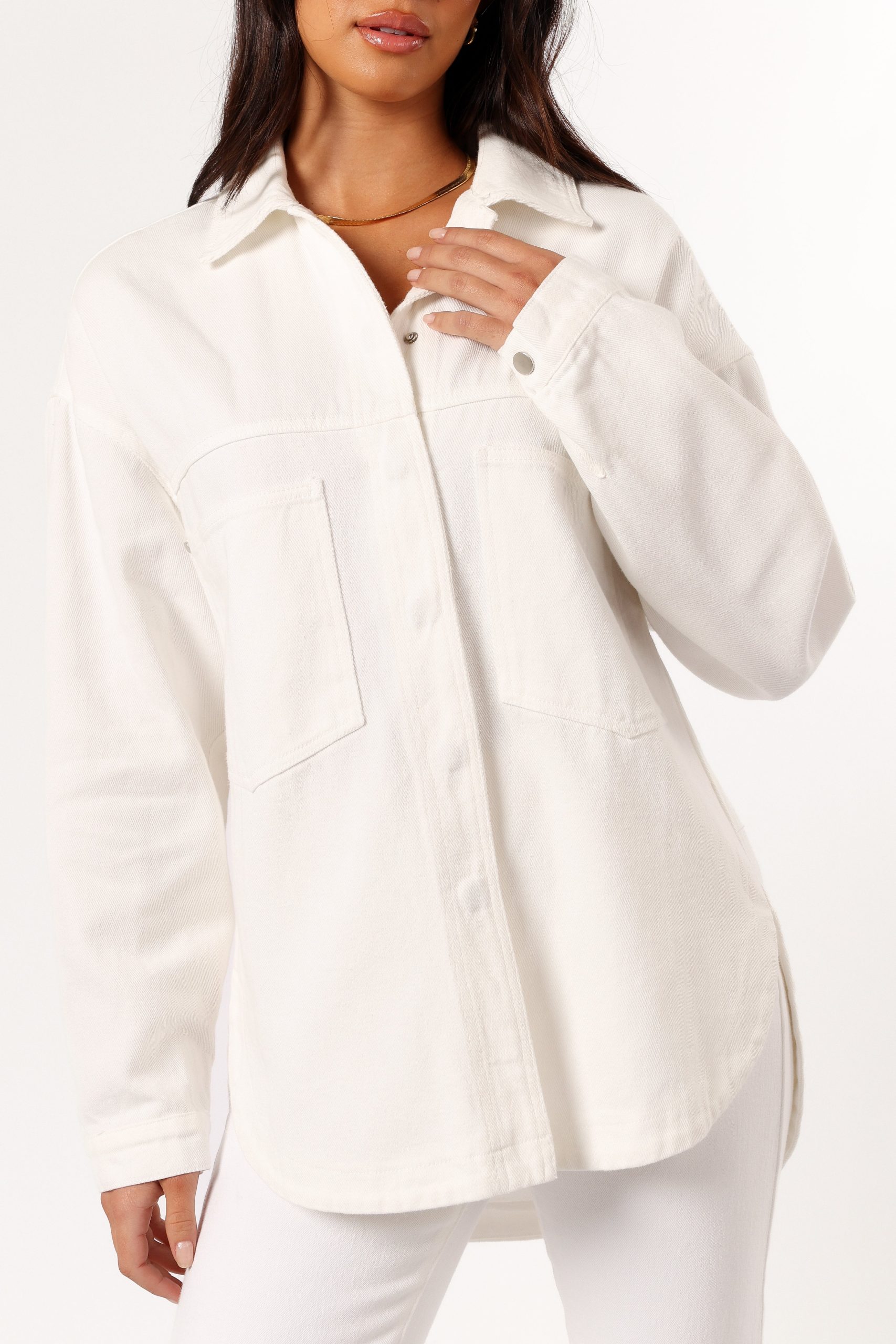 Cassie Oversized Denim Shacket - Ivory - Image 6