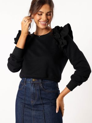 Cora Ruffle Sleeve Sweatshirt - Black