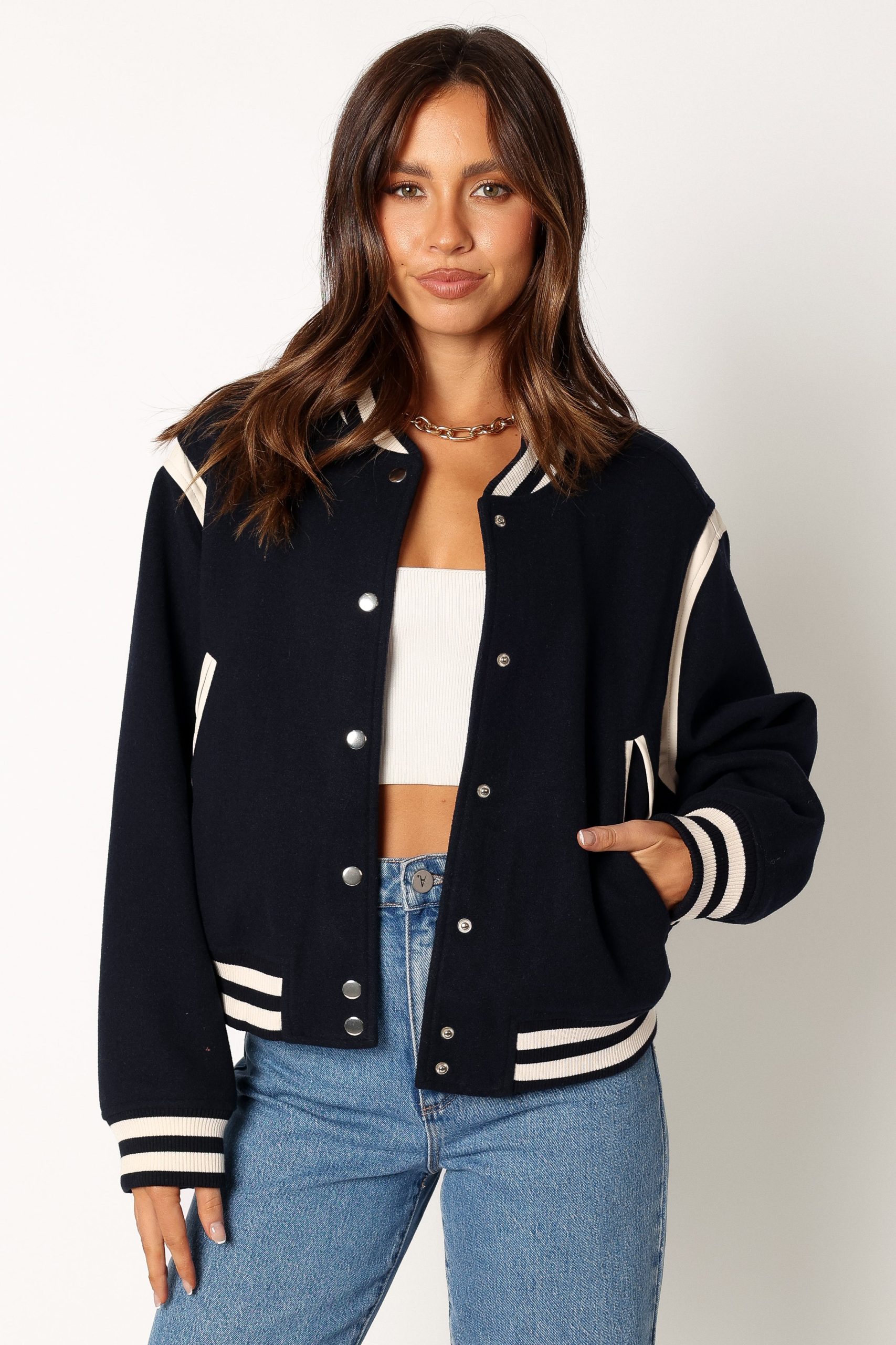 Fallon Collegiate Bomber Jacket - Dark Indigo - Image 3