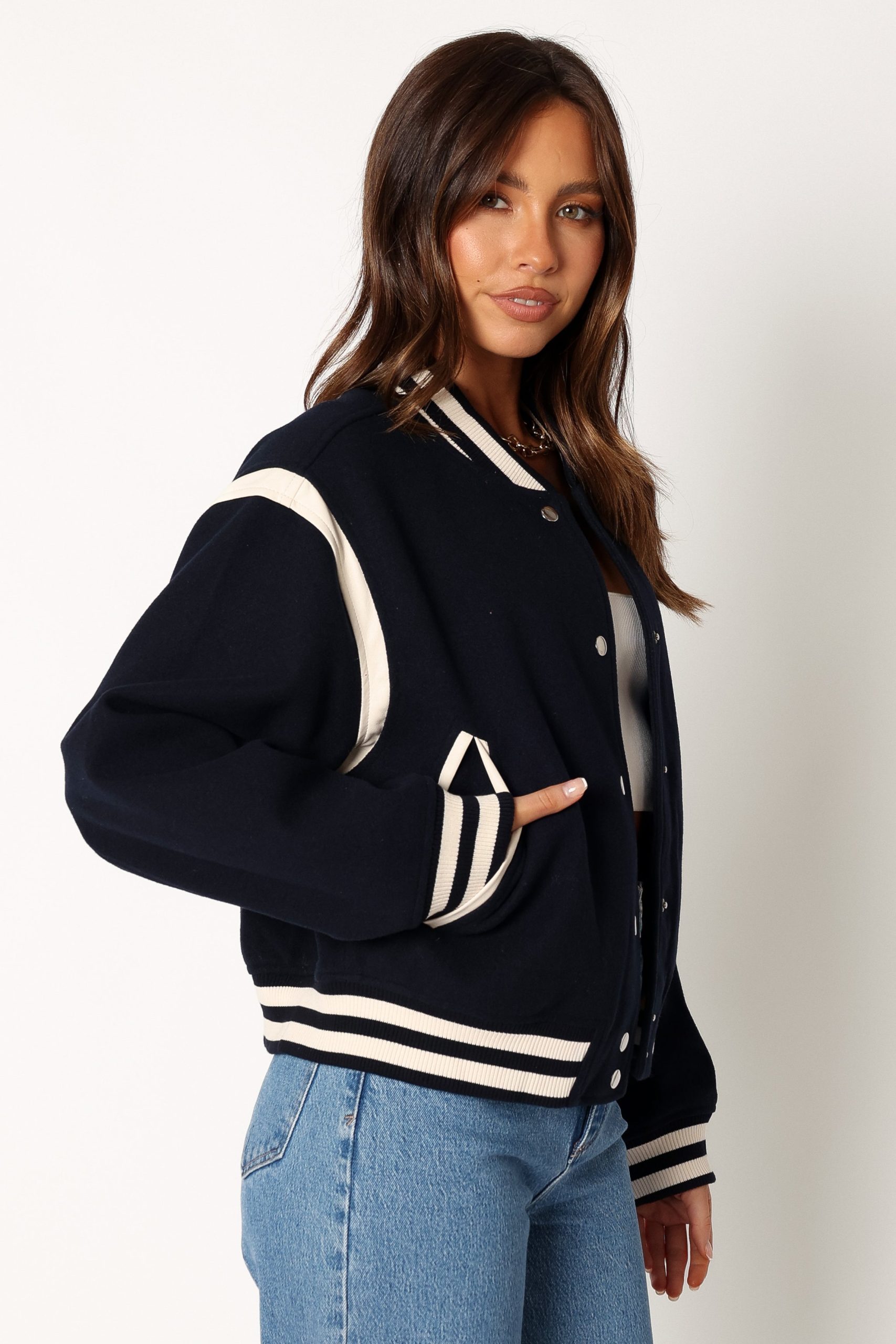 Fallon Collegiate Bomber Jacket - Dark Indigo - Image 6