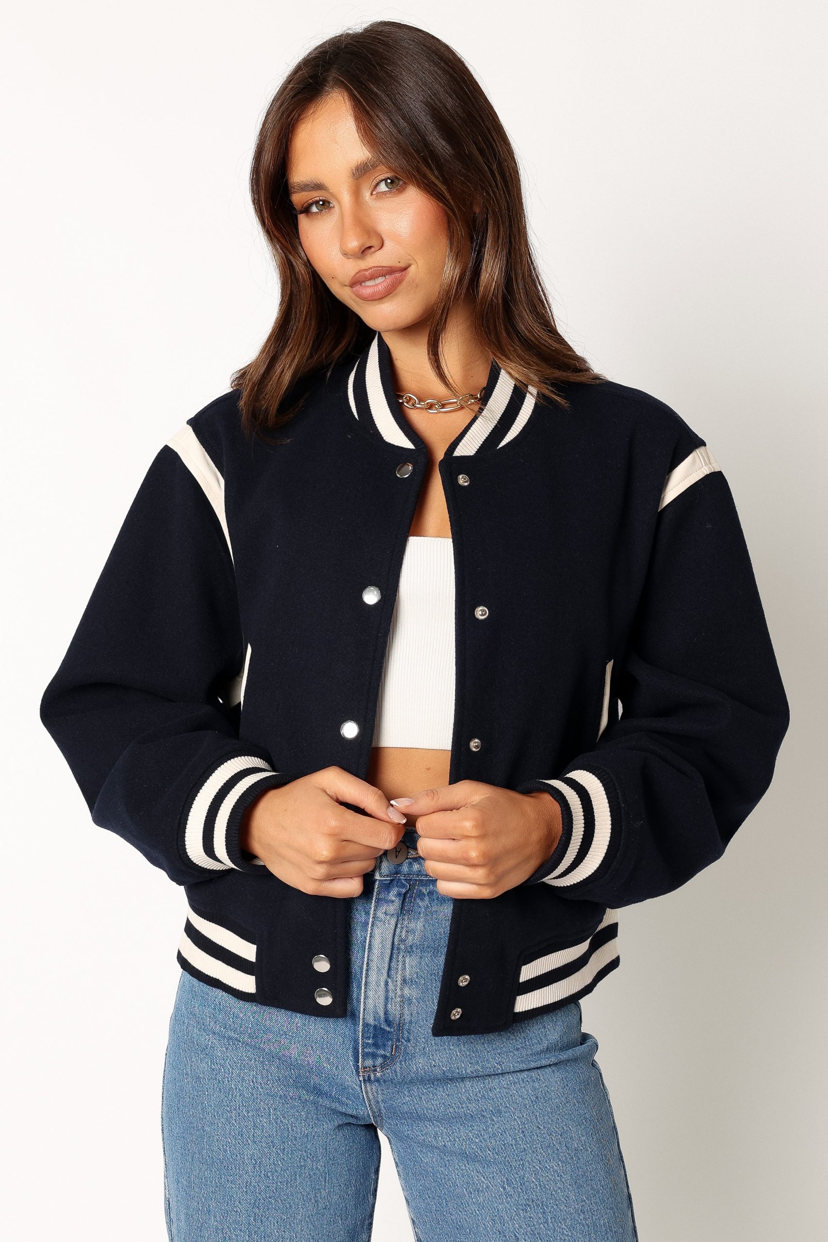 Fallon Collegiate Bomber Jacket - Dark Indigo - Image 7