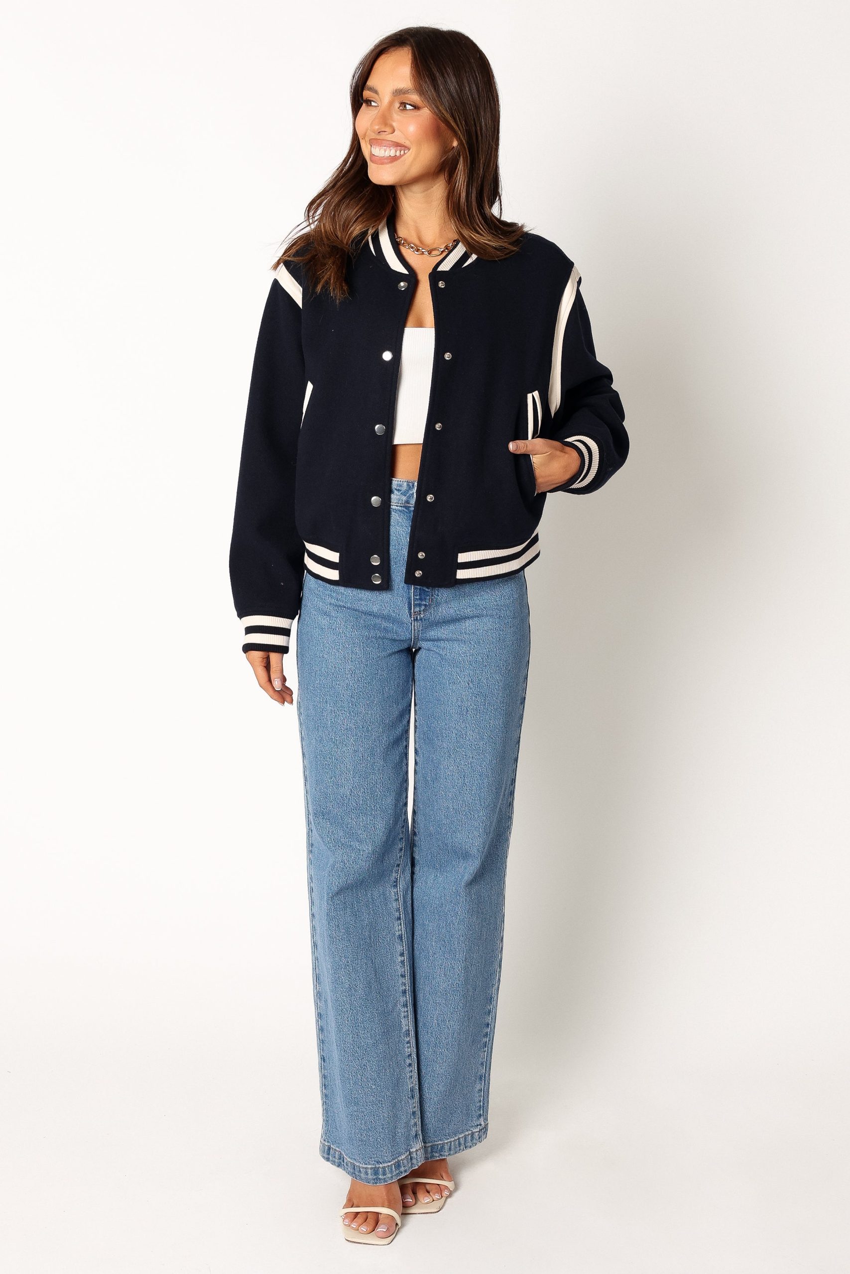 Fallon Collegiate Bomber Jacket - Dark Indigo - Image 8