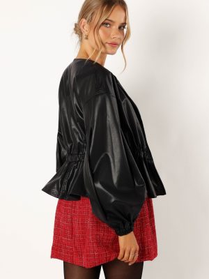 Ivanna Faux Leather Puff Sleeve Jacket - Black