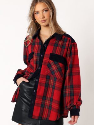 Lucille Plaid Shacket - Red/Navy