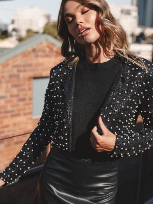 Monica All Over Pearl Crop Jacket - Black