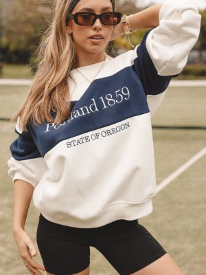 Portland Colorblock Oversized Sweatshirt - White Navy