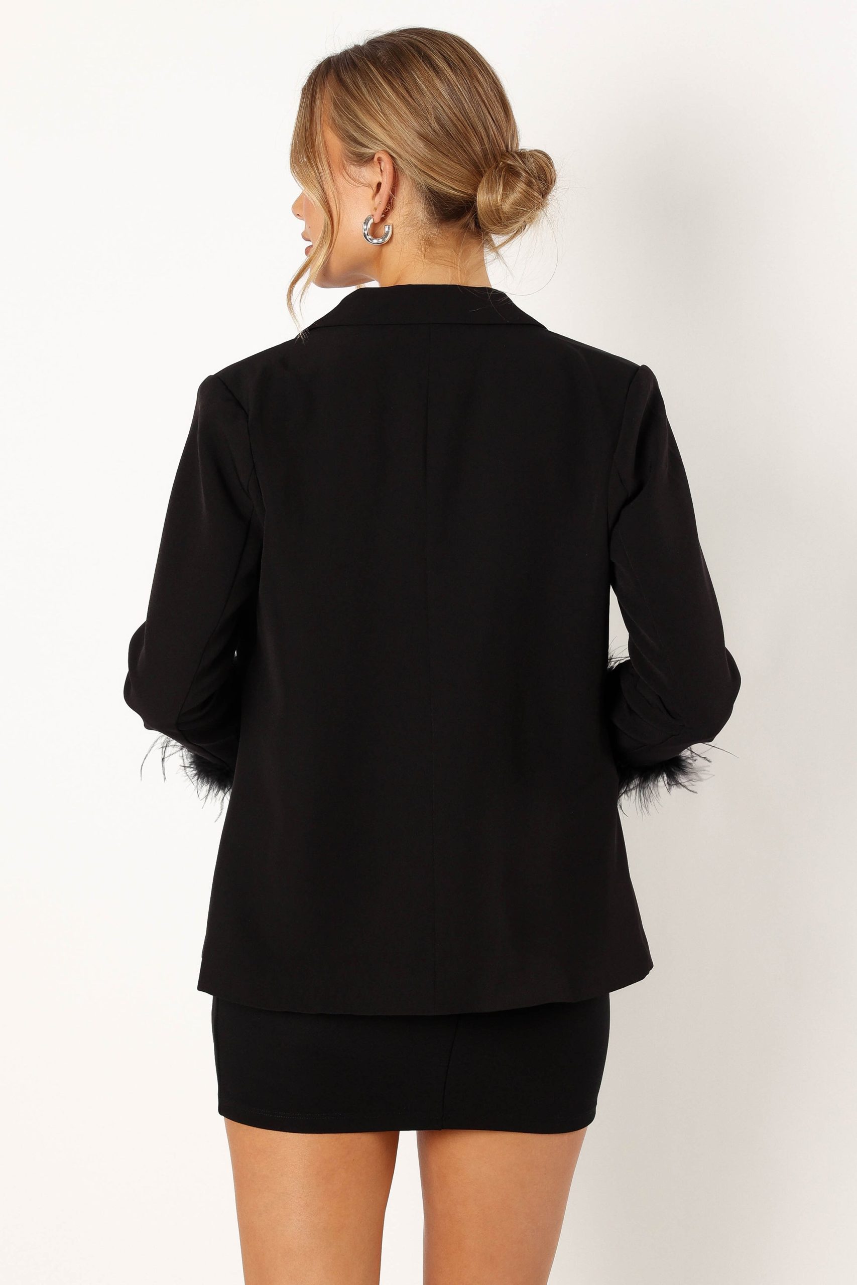 Rosemary Faux Feather Sleeve Blazer - Black - Image 4