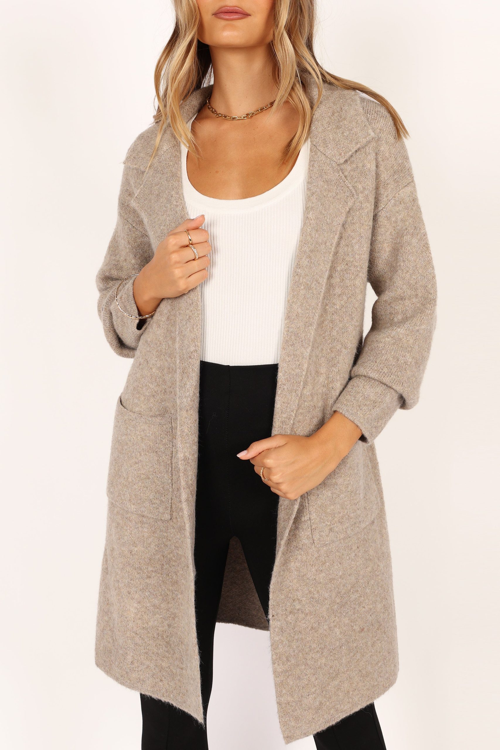 Skylar Open Front Coatigan - Taupe - Image 4