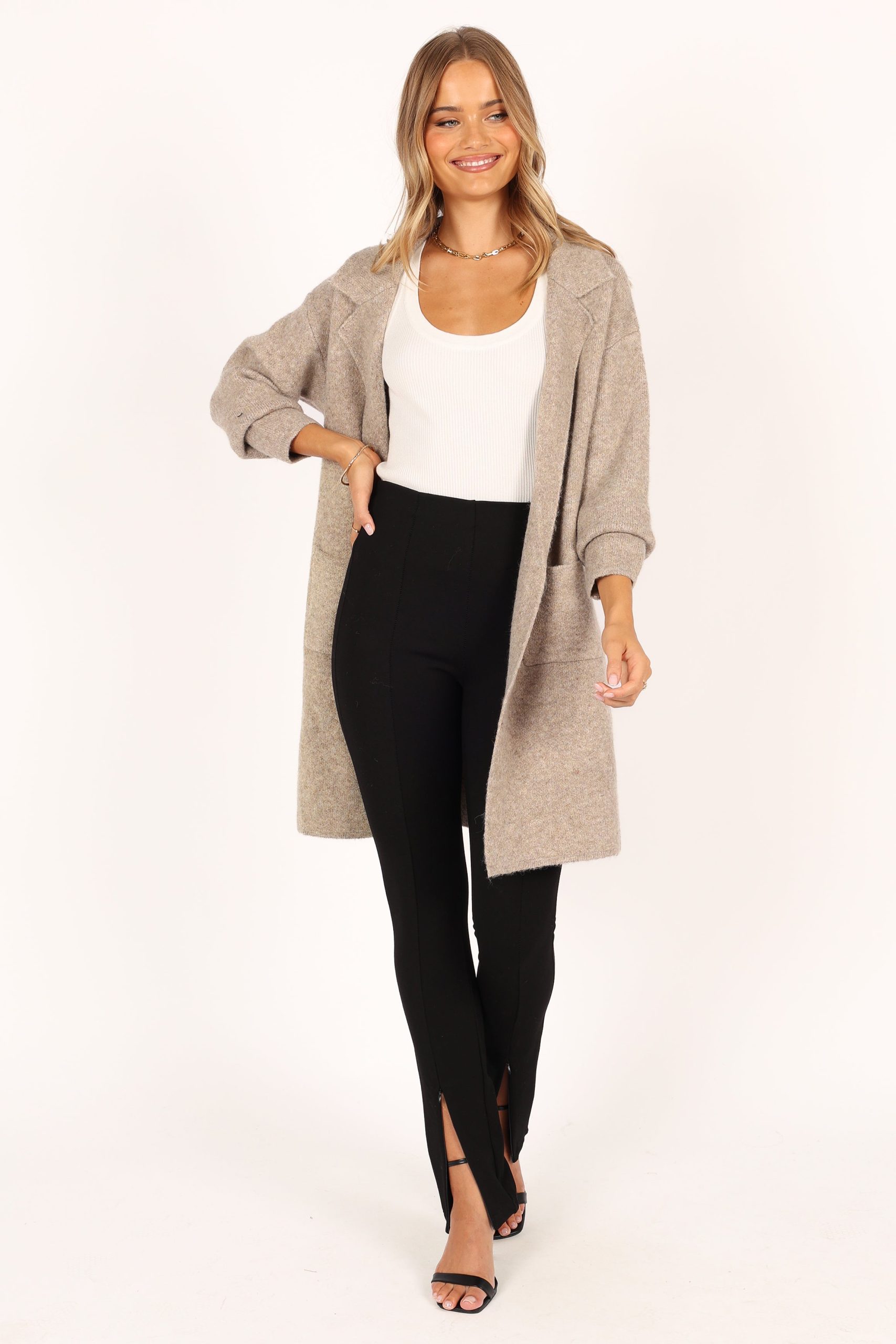 Skylar Open Front Coatigan - Taupe - Image 5