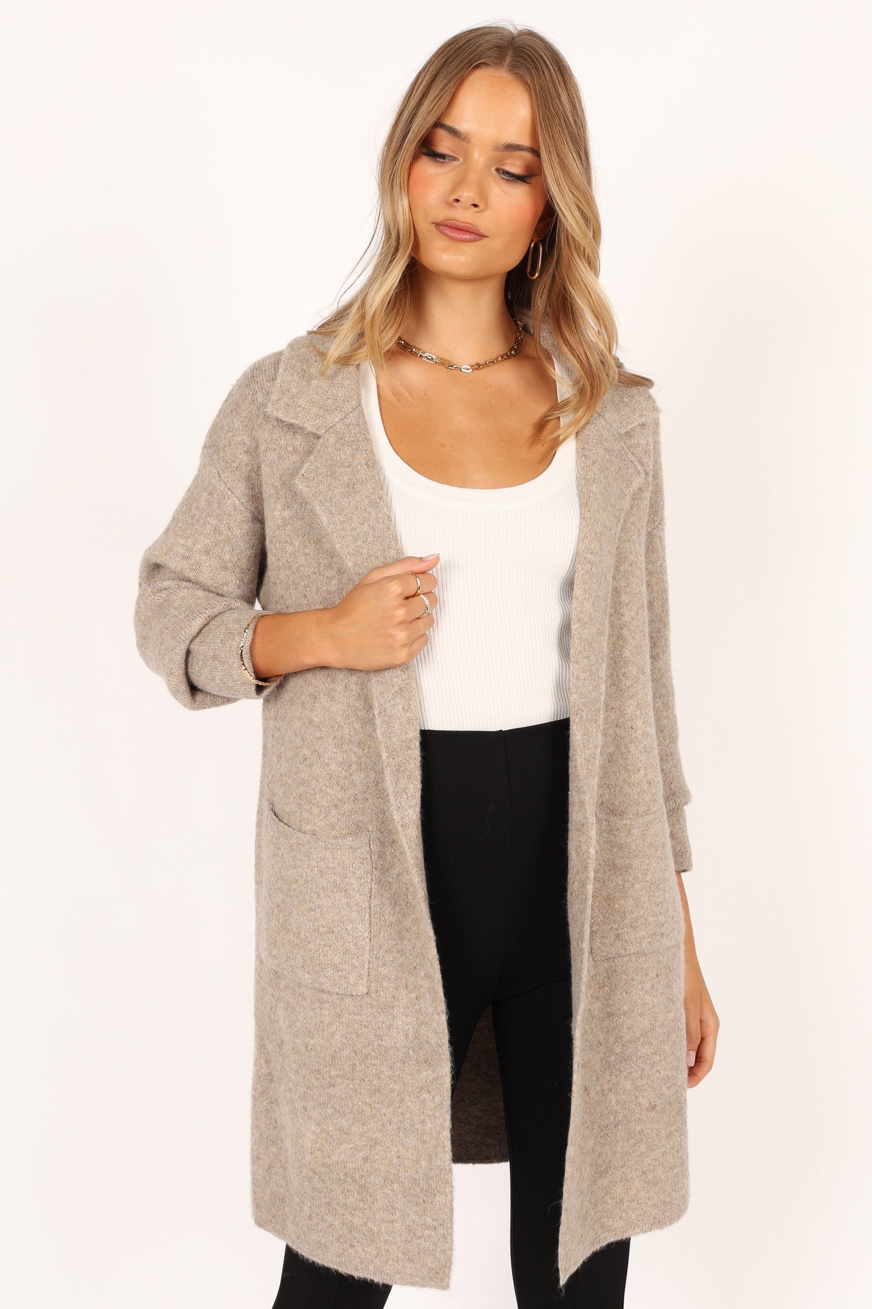 Skylar Open Front Coatigan - Taupe - Image 6