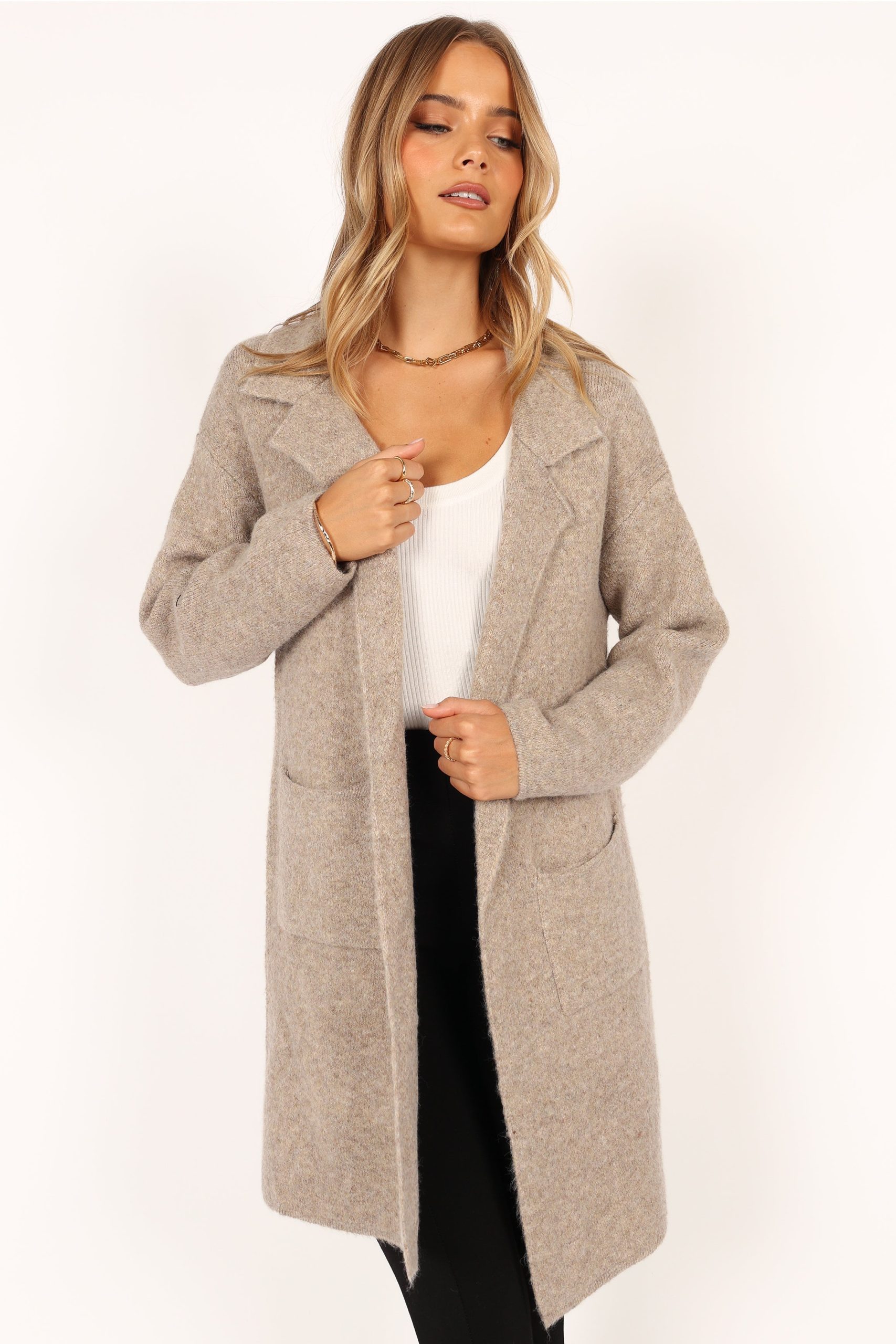 Skylar Open Front Coatigan - Taupe - Image 11
