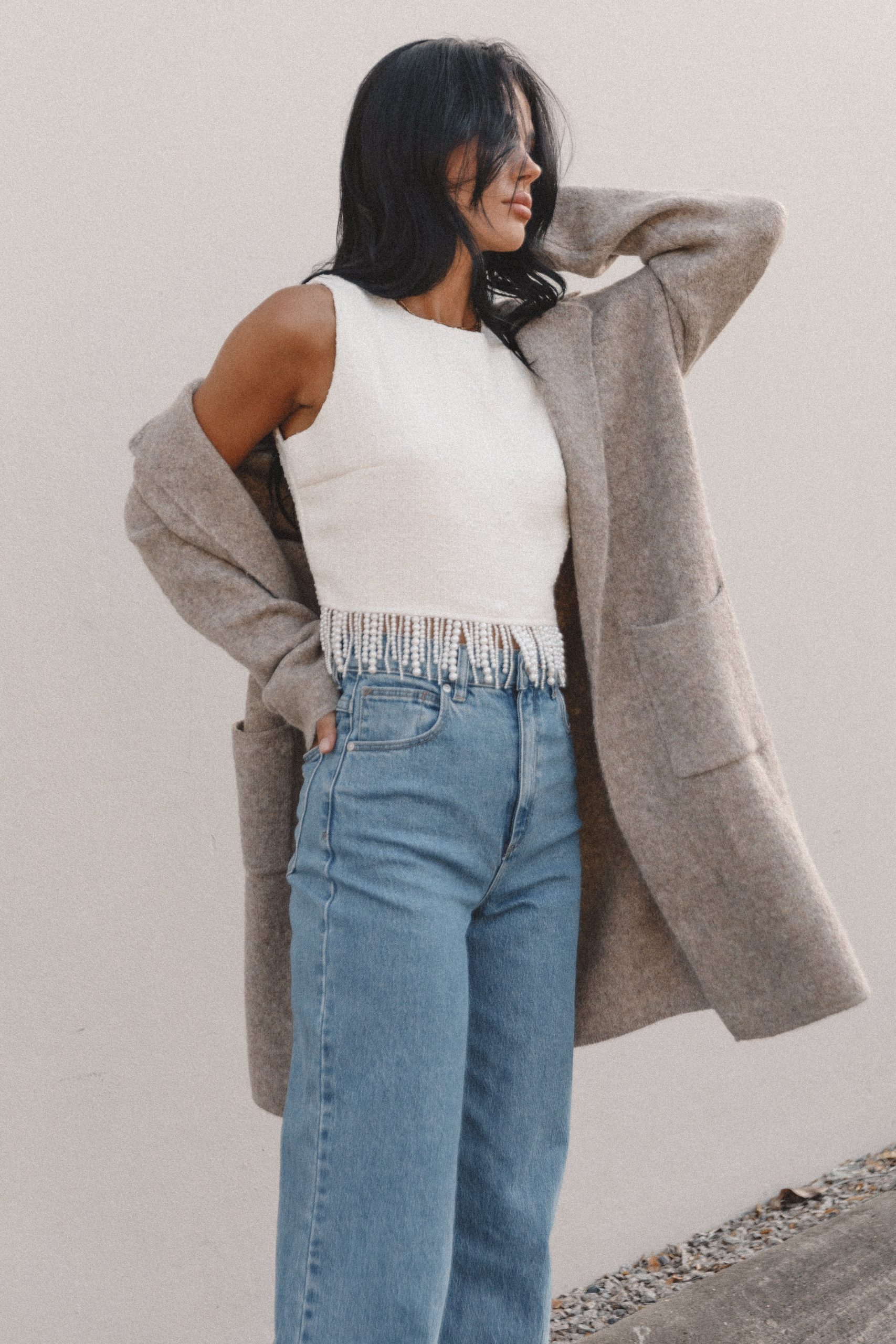 Skylar Open Front Coatigan - Taupe - Image 2