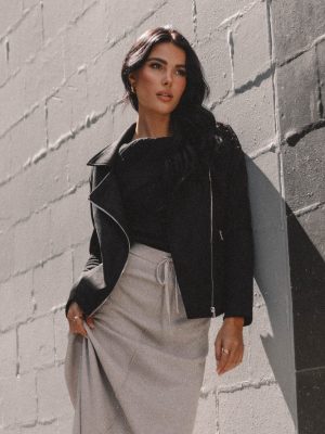 Spencer Faux Suede Moto Jacket - Black