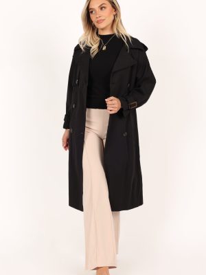 Trina Button Front Trench Coat - Black