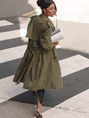 Trina Button Front Trench Coat - Olive