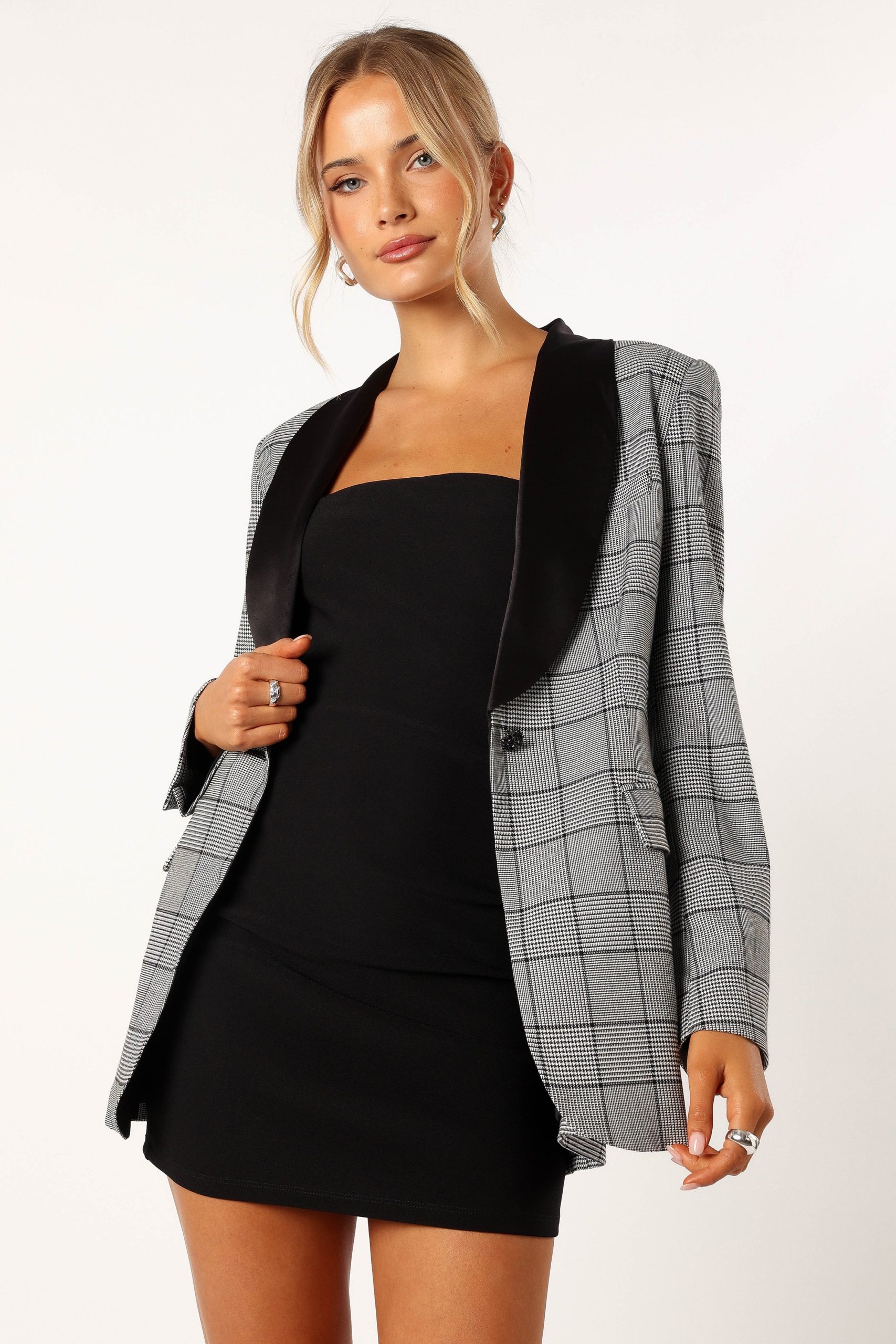 Veronica Contrast Lapel Blazer - Grey - Image 3