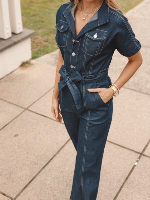 Demi Contrast Stitch Jumpsuit - Dark Denim