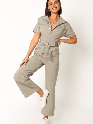 Demi Contrast Stitch Jumpsuit - Olive
