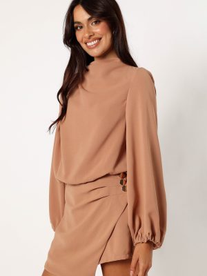 Galen Long Sleeve Romper - Mocha