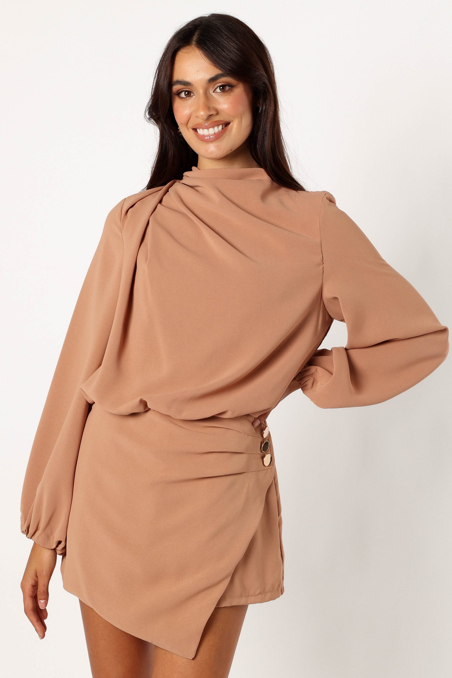 Galen Long Sleeve Romper - Mocha - Image 2