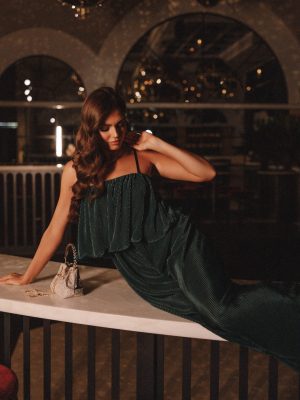 Jillian Plisse Jumpsuit - Emerald
