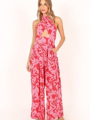 LeLe Halter Jumpsuit - Red/Pink