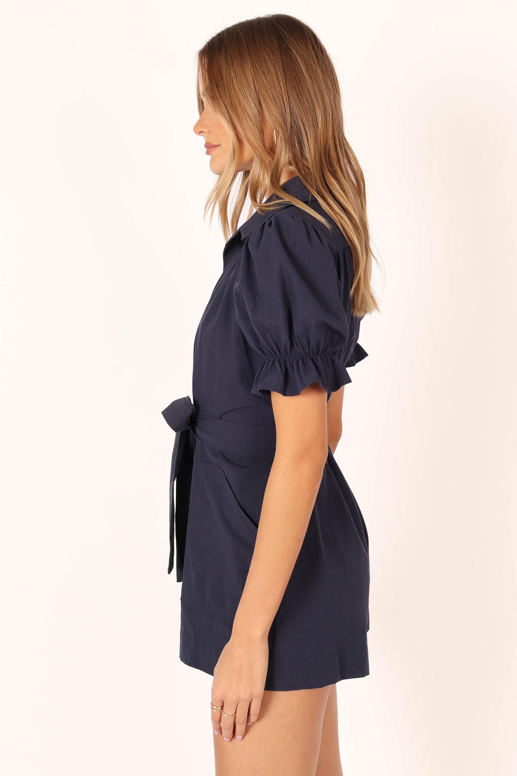 Riley Waist Tie Romper - Navy - Image 6