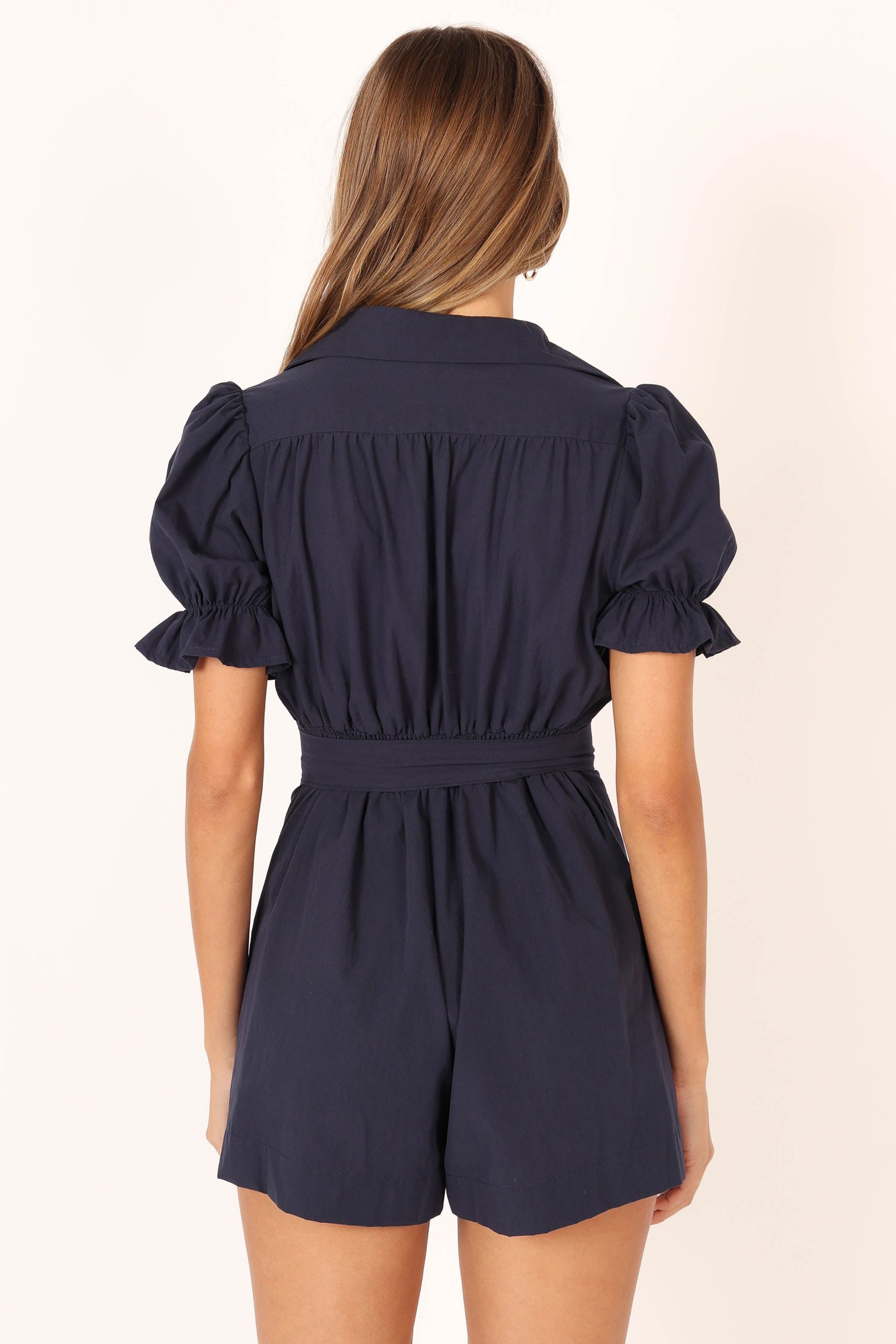 Riley Waist Tie Romper - Navy - Image 7