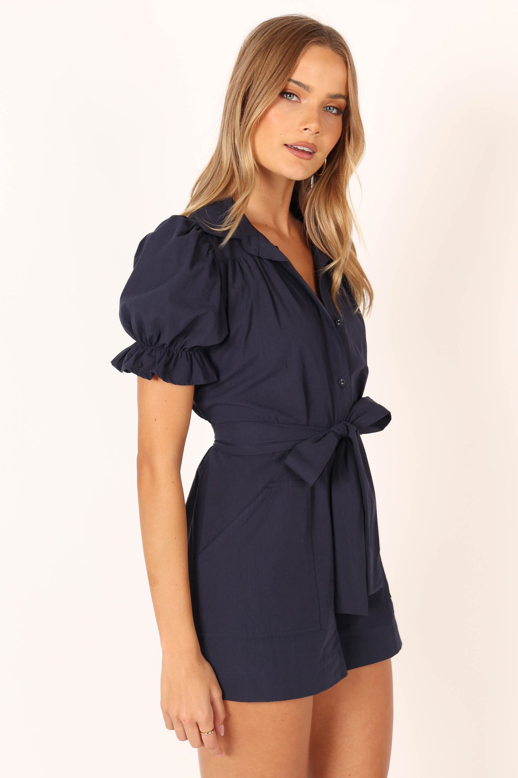 Riley Waist Tie Romper - Navy - Image 9