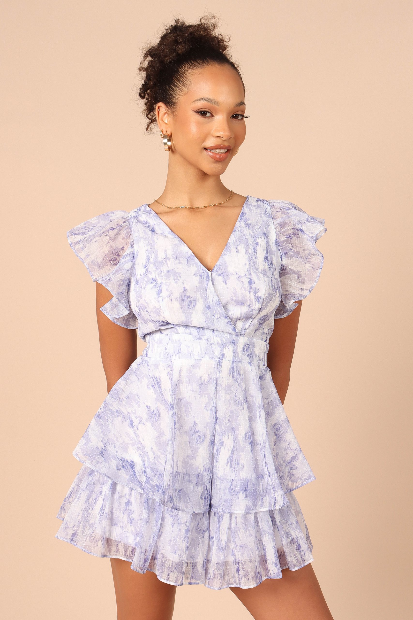 Rosalita Frill Sleeve Romper - Lilac - Image 3