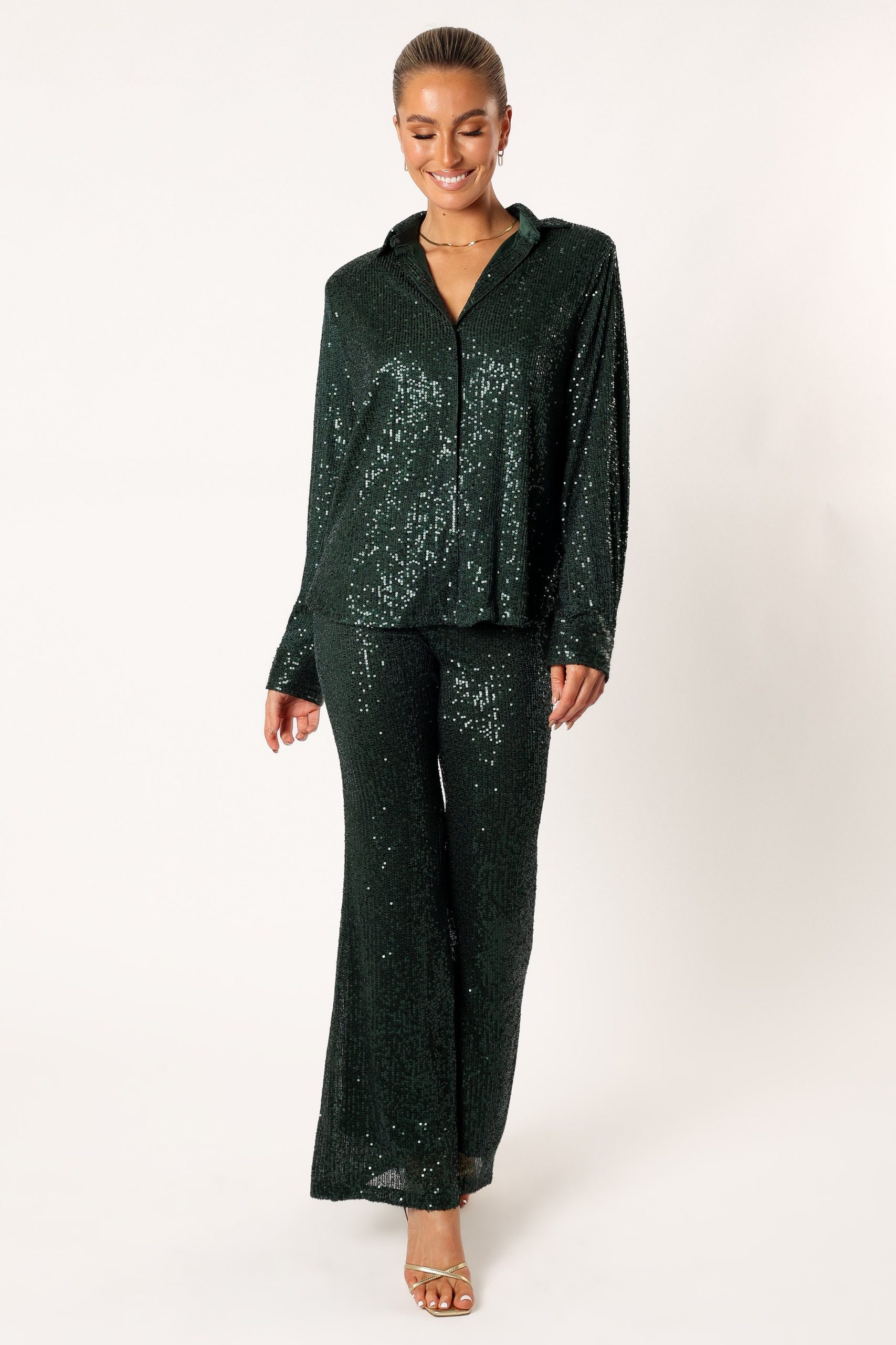 Darcy Sequin Two Piece Pant Set - Hunter Green - Image 2