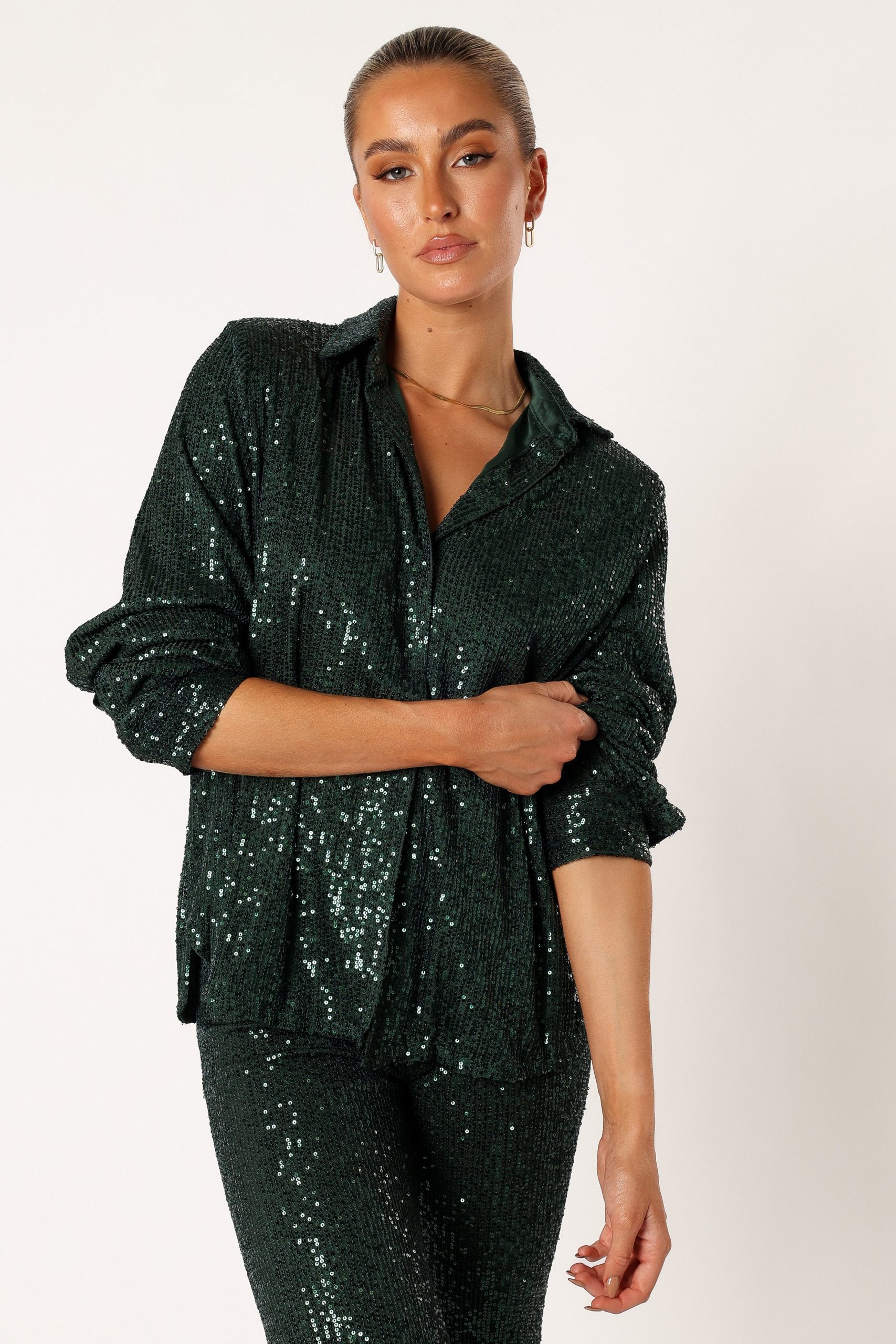Darcy Sequin Two Piece Pant Set - Hunter Green - Image 3