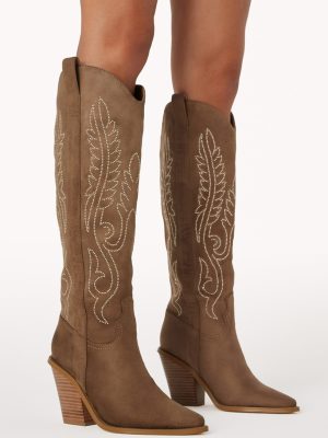 Sally Cowboy Boot - Taupe