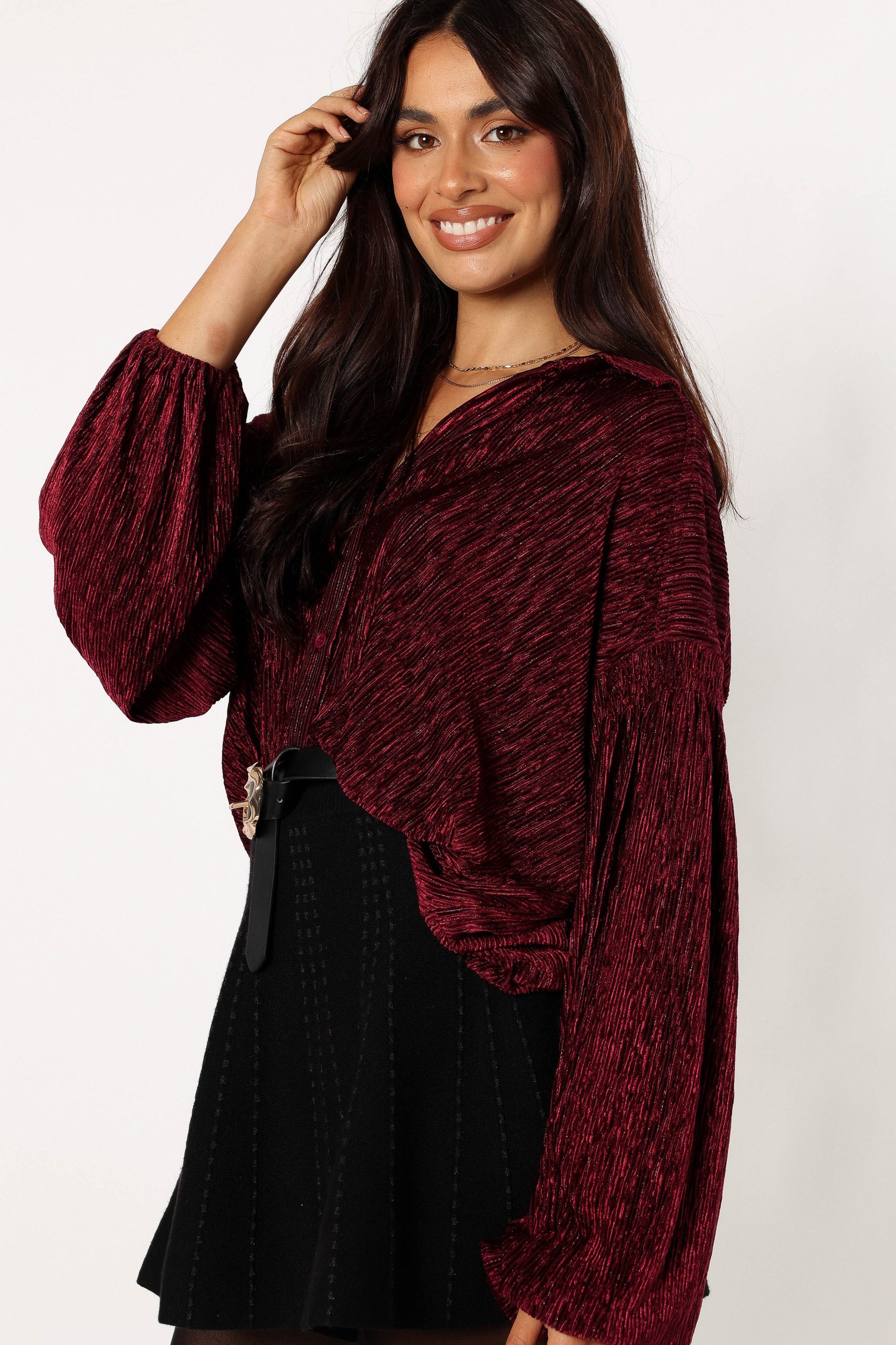 Cadence Long Sleeve Top - Burgundy - Image 3