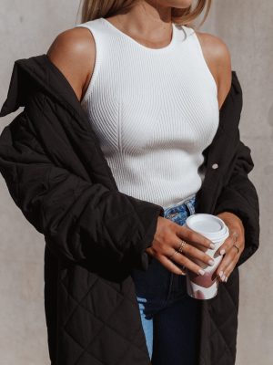 Davie Ribbed Knit Top - White