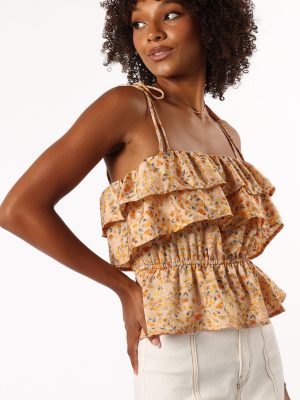 Skyla Ruffle Top - Taupe Multi