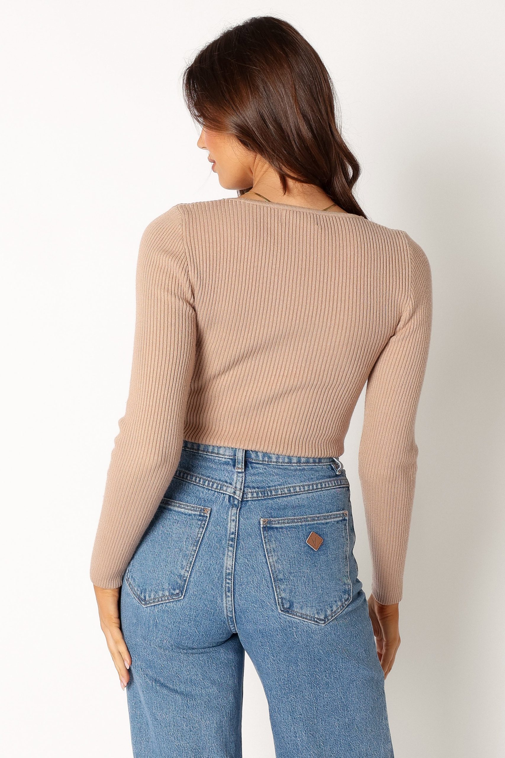 Wells Long Sleeve Knit Top - Taupe - Image 5