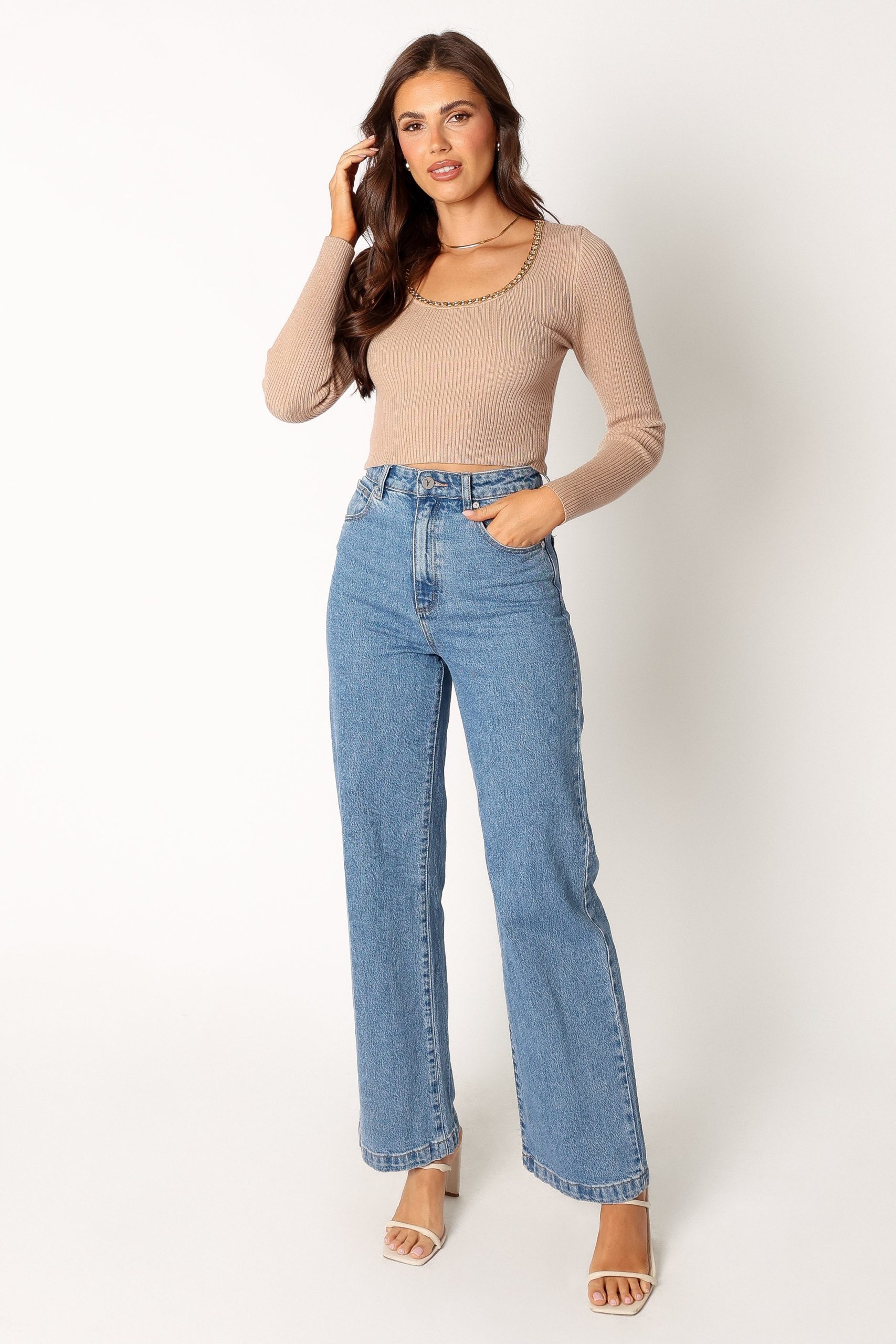 Wells Long Sleeve Knit Top - Taupe - Image 6