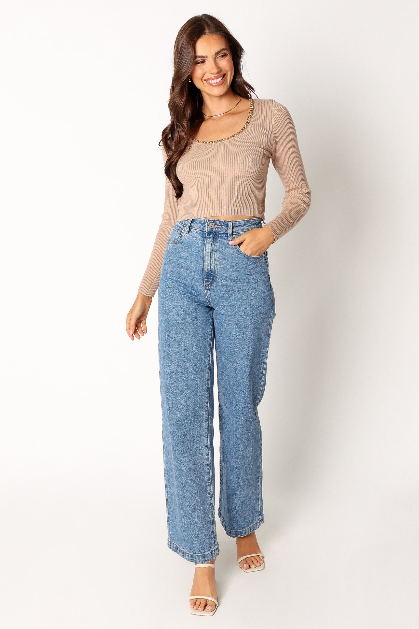 Wells Long Sleeve Knit Top - Taupe - Image 8